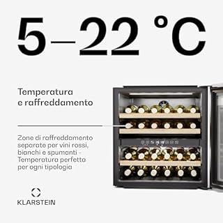 KLARSTEIN Rhone 36 Duo Cantinetta Vino - 36 Bottiglie, Doppia Temperatura, 5-22°C, LED, Protezione UV, Push-to-Open, Silenziosa, Nero