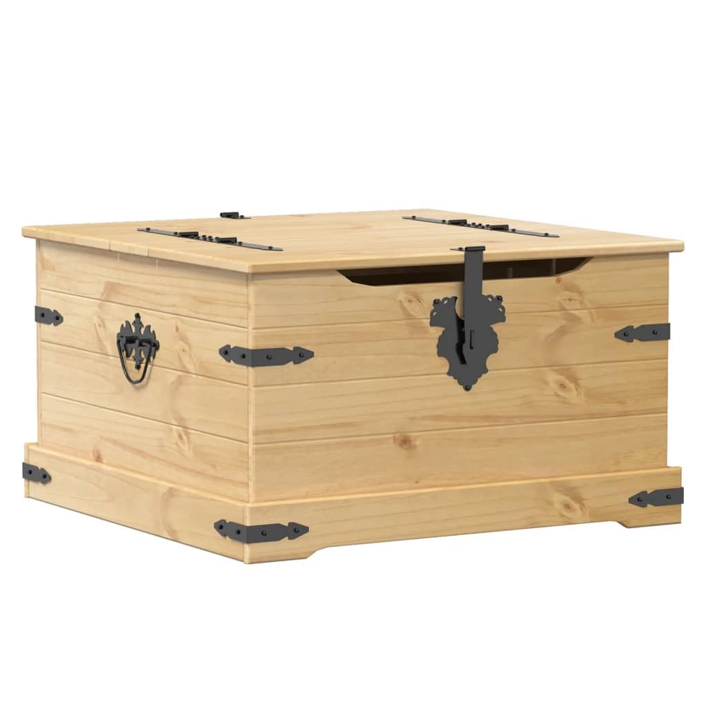 Baúl Corona 78 x 78 x 45 cm - Baúl de madera de pino macizo con acabado en cera de miel - Mesa de centro rústica con espacio de almacenamiento y muelle de gas - Caja de almacenamiento