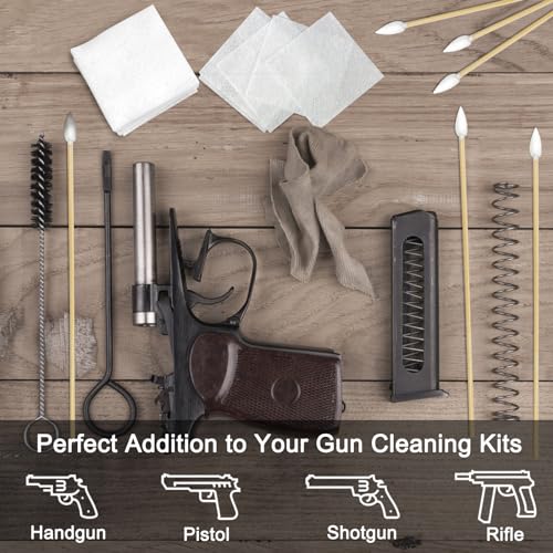 Gun Cleaning Supplies - 2x2\'\' Gun Cleaning Patches and 6\'\'Gun Cleaning Swabs Set - Handgun, Shotgun, Pistol and Rifle Cleaning & Maintenance Kit (300 Patches + 500 Pointed) - Thumbnail 7