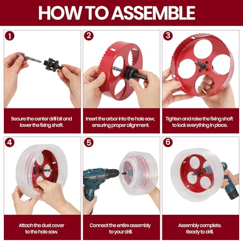 Nexigins 6-Inch & 4-Inch Hole Saw for Recessed Lights and Can Lights - Bi-Metal 4 & 6 Hole Saw with Dust Bowl for 95% Dust Colletcion - Drill Hole Cutter Kit for Wood, Ceiling, Plastic and Metal - Thumbnail 6