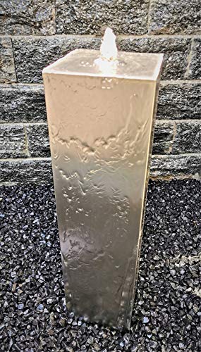 Säulenbrunnen eckig 80/20 cm Edelstahl matt gebürstet Säule Wasserspiel...