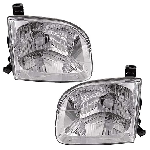 EPIC LIGHTING Lens Housing Chrome Headlight Assembly Replacement for Toyota 01-04 Sequoia 04 Tundra Double Cab (Full Sized 4-Doors) Pickup Truck [ TO2502144 811500C020 TO2503144 811100C020 ] Pair