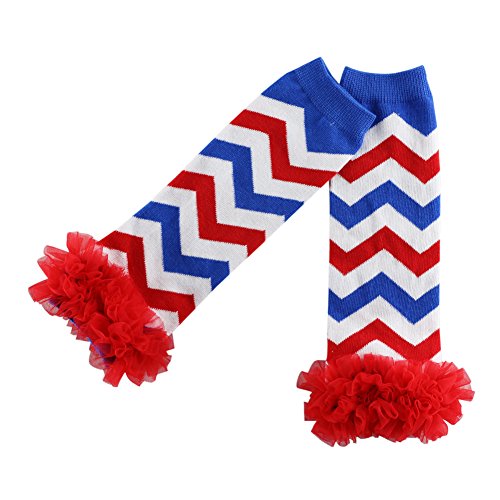 Wennikids Chevron Zig Zag Toddler Infant Baby Sweet Ruffle Leggings/leggies/leg Warmers (Blue Red Red)