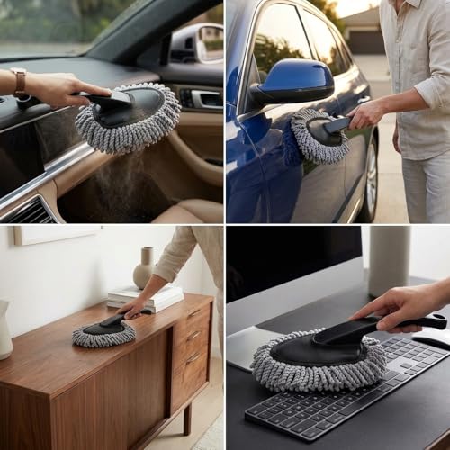 Image of Car Duster, Soft Brush with Long Handle, Ideal for Car Cleaning & Household Mop Duster, Dust Cleaner, Scratch Free, Microfiber mini-Dusters Pack of 1 (Small)