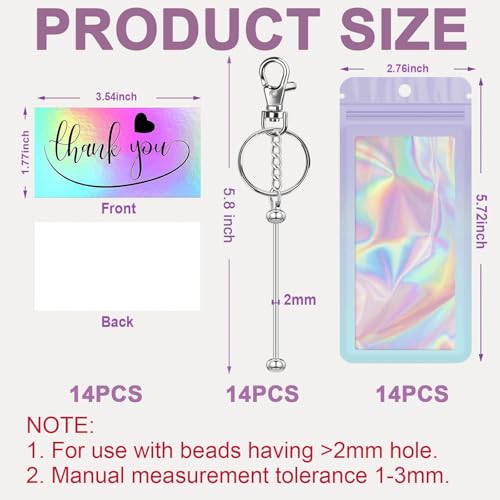 Image of 42 /84 /126 Pcs Beadable Keychain Bars Bulk Blank DIY Beaded Keychain Making Supplies with Bag Thank You Card