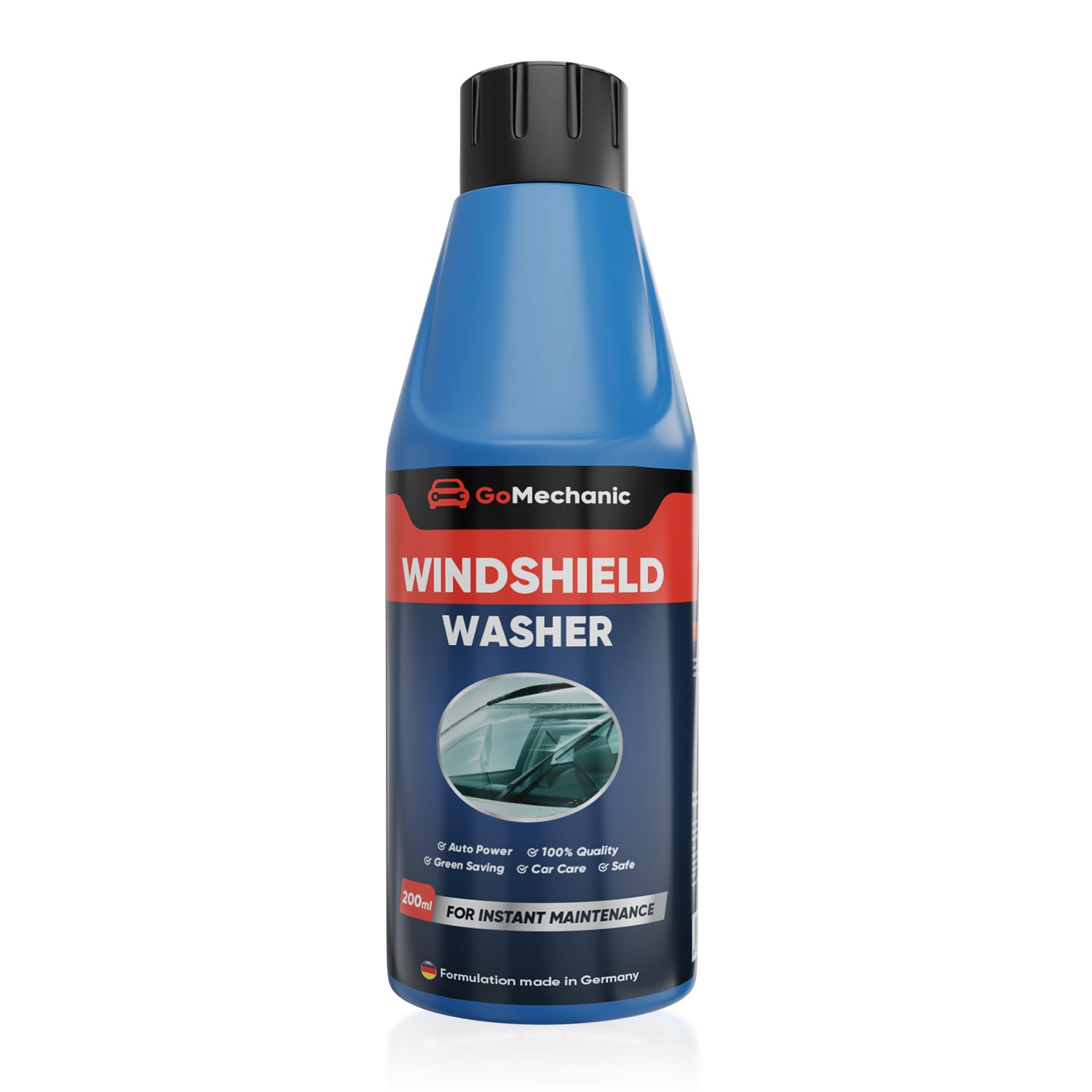 GoMechanic 200mL Windshield Washer Concentrate - Makes 10L - Car Windshield Cleaner Liquid - Streak-Free Finish - 20mL per 1L Tank - Efficient Car Wiper Fluid (SE_CC_005)