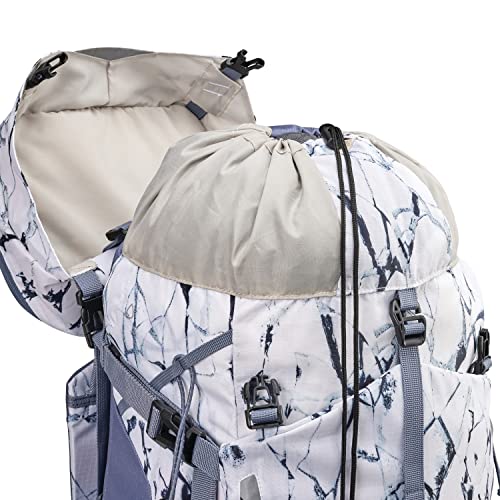 Image of High Sierra Pathway 2.0 Backpack with Hydration Storage Sleeve, for Hiking, Biking, Camping, Traveling, White Cracked Ice /Grey Blue, 60L