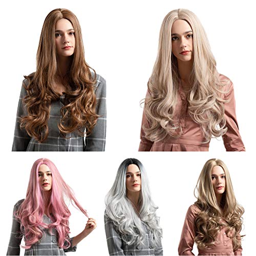 Homyl Peruca Cheia Peruca De Cabelo Sintético Reta Longa Encaracolado Para Mulheres Cosplay Partido