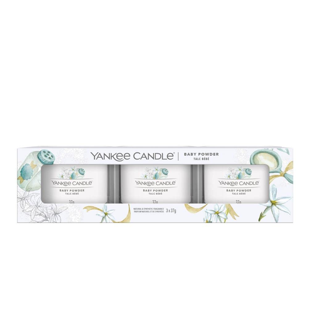 YANKEE CANDLE CONFEZIONE REGALO CON 3 CANDELE VOTIVE IN VETRO BABY POWDER