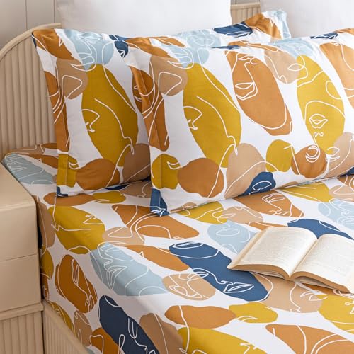Image of HOMEMONDE 210 TC Premium Cotton Elastic Fitted Bedsheet for Single Bed - Faces of Color Design - Soft & Durable with 1 Matching Pillow Cover (72 x 36 Inch) | Perfect for Home Decor & Gifting