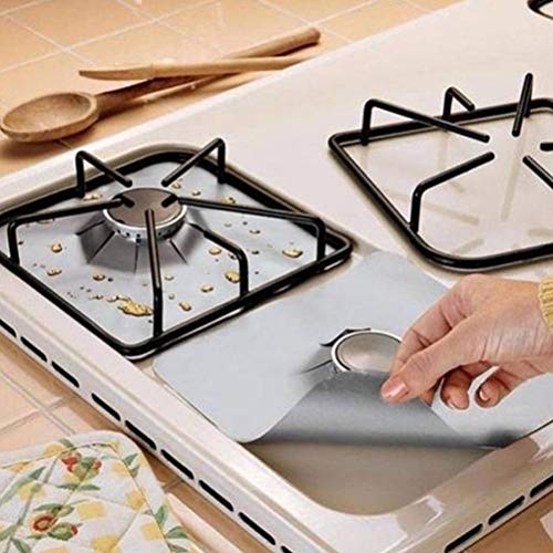 Mobestech 6 peças de prata reutilizável para fogão a gás forro de fogão a gás tampas de superfície a