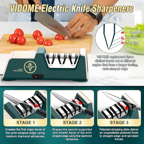 Image of VIDOME Electric Knife Sharpener, Champagne Gold | 100% Diamond Abrasives, 3-Stage Precision Angle Guides, For Kitchen Straight Edge Knives, For Ceramic Knives, Professional
