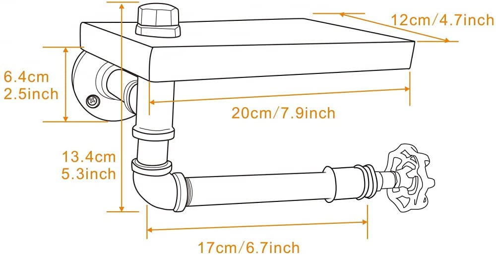 LYGSWDB Portarrollos de Papel higiénico Tubo Industrial Estante de Madera montado en la Pared Soporte de Papel de Seda rústico Rollo de baño Material de Hierro Fundido Vintage Negro