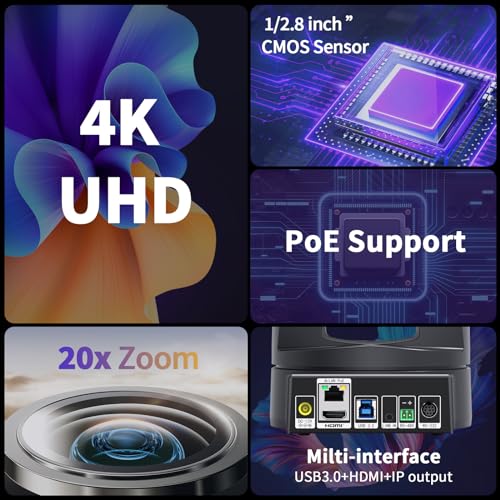 Câmera PTZ 4K com zoom óptico de 20X Câmera de sala de conferência HDMI USB3.0 para videoconferência