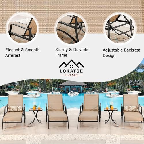 Image of LOKATSE HOME Outdoor Patio Chaise Set 4 Lounge Chairs with 2 Bistro Table for Deck Lawn Poolside