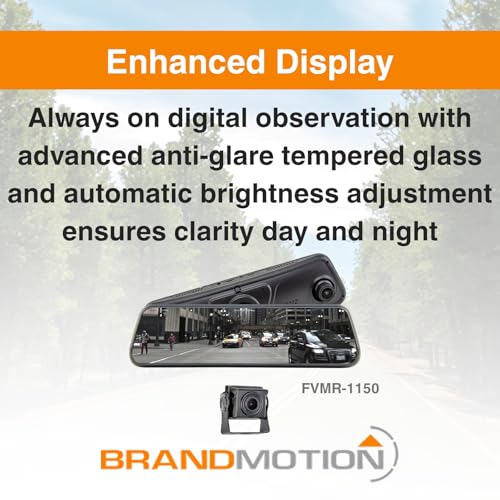 Image of Brandmotion FVMR-1150 Heavy Duty FullVUE Mirror Rear View Camera System | Universal Full Touchscreen for Easy Adjustments | Anti-Glare Tempered Glass Screen | Automatic Brightness Adjustment