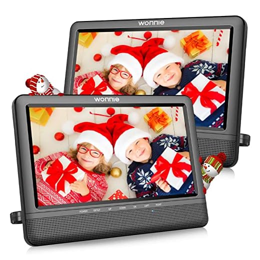 WONNIE 10'' Dual Car DVD Player Portable Headrest CD Players for Kids with 2 Mounting Brackets Built-in 5 Hours Rechargeable Battery Great for Family Travel ( 1 Player+1 Monitor )