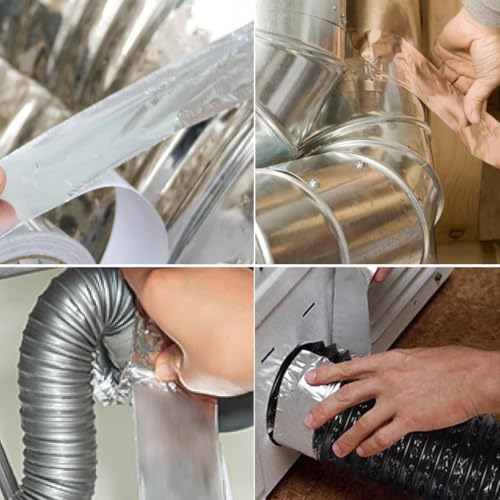 Image of Aluminium Foil Tape Adhesive Insulation Heat Resistant Foiled Tape Rolls for HVAC Repair Pipe Sealing Ducts
