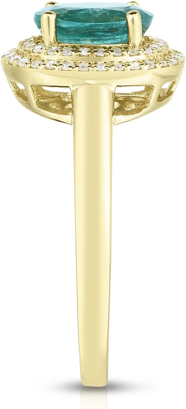 14K Yellow Gold Genuine Emerald Oval 1-1/4Ct, Diamond Double Halo Ring-7