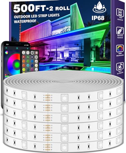 Image of AILBTON 500ft Outdoor LED Strip Lights Waterproof,Balcony Exterior Led Rope Lights for DeckMusic Sync RGB IP68 Outside Led Light Strips Waterproof with App and Remote