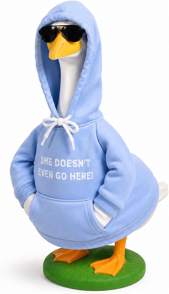Honic Halloween Porch Goose Outfit Fits 23" Cement Plastic Goose Statue Hooded Sweatshirt Style Clothes with Sunglasses Accessory Funny Outdoor Garden Decor for Front Porch Yard Patio