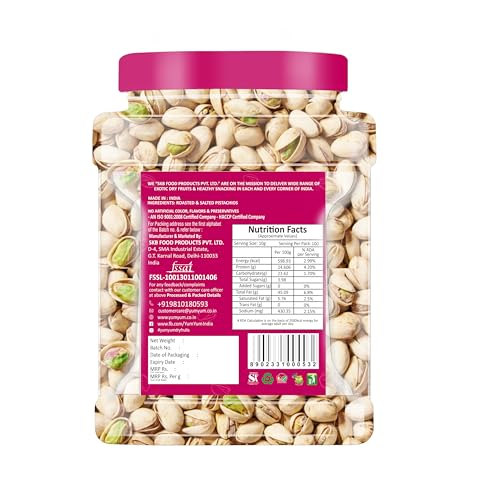 Image of YUM YUM Pistachios Roasted & Salted, Pista, 1kg Jar, Rich In Protein, Phosphorus, & Dietary Fibre, Premium Nuts & Dry Fruits, Crunchy & Delicious Healthy Snack