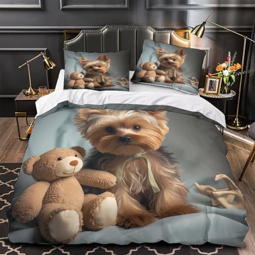 Housse de couette chiot mignon en microfibre pour lit simple 135x200cm