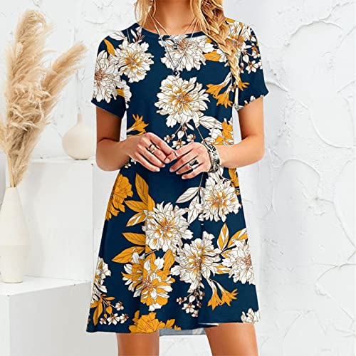 Masbird Vestido casual feminino 2022, vestido elástico de manga curta solto confortável swing verão,