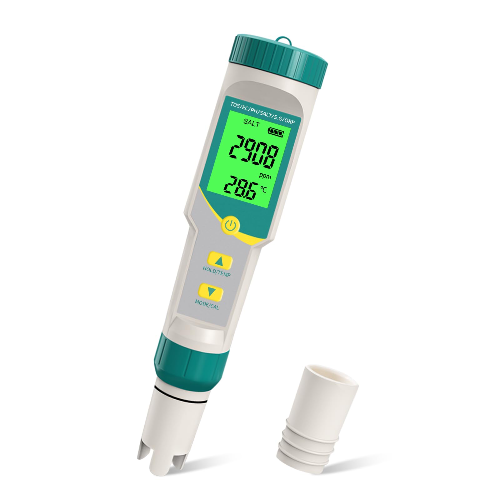 Salzgehalt pH Pool Messgerät, 7 in 1 Salzgehalt Pool Messen für Salzwass Pool, pH Chlor Messgerät pool Wassertester TDS ORP Messgerät für Salzwasser Chlor Pool, Aquarium, Whirlpool
