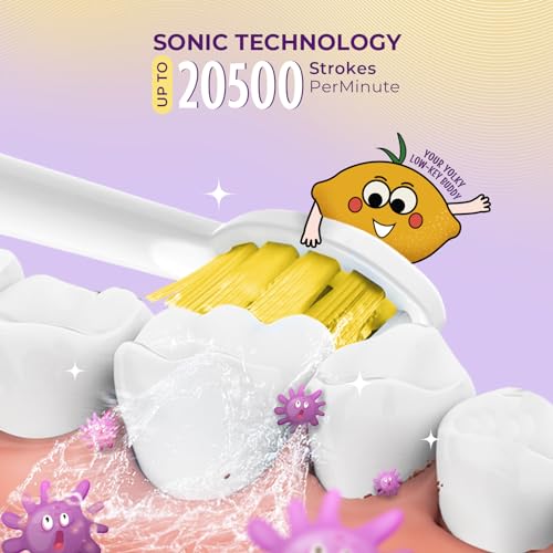 Image of beatXP Jiggle Sonic Electric Toothbrush For Kids With 2 Brush Heads & 3 Cleaning Modes|Rechargeable Electric Toothbrush|20500 Strokes /Min With Long Battery Life (Yolky Yellow), 1 count
