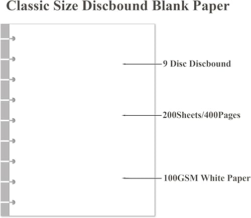 Miniatura 2 de Paquete de 2 papel de repuesto en blanco de tamaño clásico, 9 discos preperforados con disco de 9 discos, 200 hojas400 páginas, papel blanco de