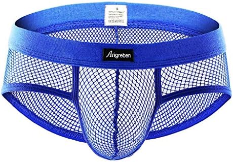Sexy Mesh Boxer Briefs for Men,Bulge Pouch Underwear See Through Bikini Trunks Waist Band Swimwear Brief Panties by Leegor Blue