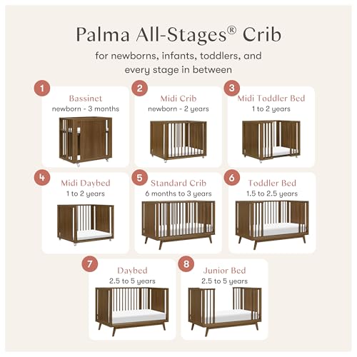 Image of Babyletto Palma 8-in-1 Convertible All-Stages Bassinet to Full-Size Crib in Natural Walnut, Greenguard Gold & FSC Certified, Portable & Adjustable with Select Conversion kit and Pads Included | GREENGUARD Gold & FSC Certified, Converts From Bassinet to Midi Crib, Standard Crib, Toddler Bed, Daybed & Junior Bed