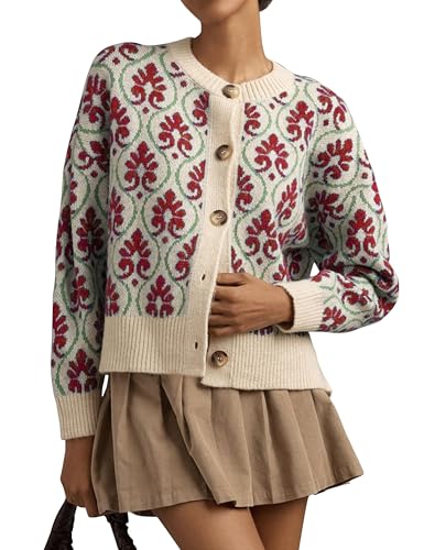 Image of Anoumcy Floral Cardigan Sweaters for Women Lightweight Button Up Flower Printed Pattern Cardigans Fall Knit Sweater Tops