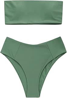 ZAFUL Women's High Cut Bandeau Bikini Set Strapless Solid Color 2 Pieces Bathing Suit Swimsuit - coolthings.us
