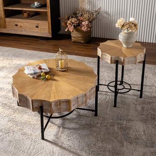 31.5 "V-intage Splicing Lace Shaped Coffee Table with Fir Natural