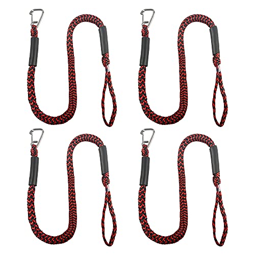 4 FT Dock Ropes with Stainless Steel Clip to Tie Up Boat to Dock Pack of 4 Red/Black