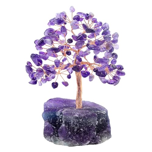 Vegena Amethyst Crystal Tree, Quartz Crystal Tree with Gemstones Base, Natural Healing Crystal Feng Shui Gemstone Money Tree, Amethyst Ornaments for Home Decor Wealth Good Luck(12cm H)