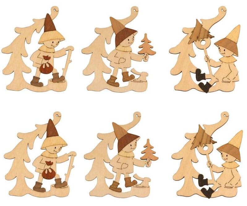 Lutins de Noël en bois lot de 6 issus de l'artisanat traditionnel des monts Métallifères