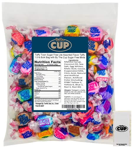 Taffy Town Sugar Free Lite Assorted Flavor Taffy 1.5 lb Bulk Bag with By The Cup Sugar Free Mints
