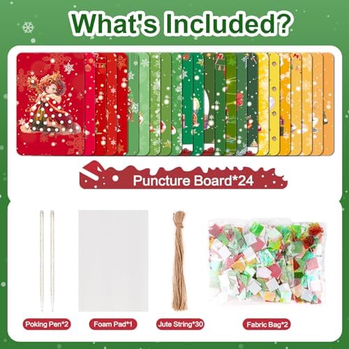 pigipigi 24 Sheets Christmas Puncture Painting Board: Arts and Crafts Kit for Kids DIY Christmas Tree Decoration Princess Dress up Stickers Fabric Poke Art for Girls Ages 4 6 8 12 Birthday Toy Gifts 7 51nPHA5FgSL. AC