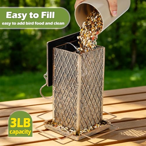 IWNTWY Bird Feeder, Heavy Duty Metal Bird Feeders for Outdoor Hanging, Large Capacity Wild Birdfeeder Lantern Shape Hold 3 LB Seed, Easy to Fill by IWNTWY - Used condition - Image 4
