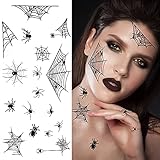  Halloween Spinnen Tattoo, Oliwan Schaurige Spinnweben Temporäre Tattoos Gesicht Spinnentattoos für Frauen Männer Kinder Halloween Masquerade Karneval Party Punk Geschenk Deko Kostüm Makeup Stützen