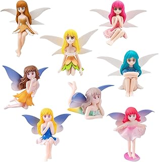 Fairy Cake Figures 8 pcs Mini Fairy Cake Toppers Cute Fairy Figure Statues Model Ornaments Figurines Gift for Home Deco Desktop Accessories DIY Party Supplies