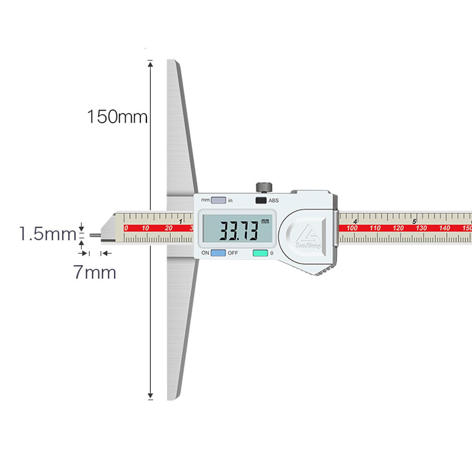 0-300mm Digital Tiefenmessschieber mit Messstift, 0,01 mm hochgenauer Edelstahl digitaler Tiefenmessschieber mit mm/Zoll-Messsystem, Tiefenmess-Messschieber Messwerkzeug (0-300mm)