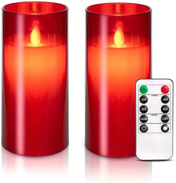 LTETTES 2pcs Red Acrylic Flickering Flameless Candles, Unbreakable