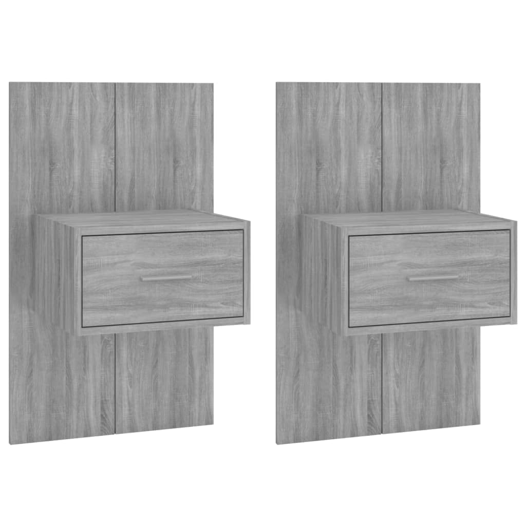 Mesita de noche multifuncional de pared hecha de material de madera para montaje en pared con cajón – Mesita de noche montada en la pared con almacenamiento gris Sonoma 2 unidades