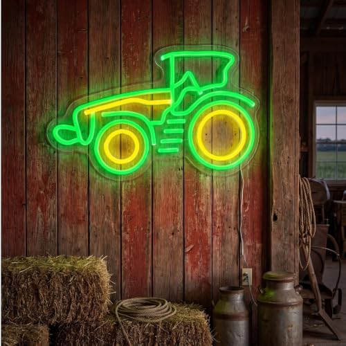 Image of Green Tractor Neon Sign Farm LED Light for Man Cave,Dimmable Tractor Wall Decor for Garage, USB Powered Wall Decor Farmhouse LED Sign for Bar Farm Themed Store