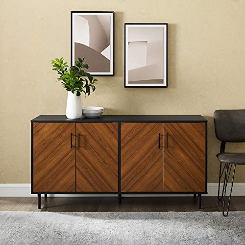 Walker Edison Fehr Modern 4 Door Bookmatch Buffet, 58 Inch, Black #TOP4