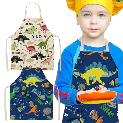 2 delantales infantiles, delantal de cocina infantil, delantal de pintura infantil, diseño de dinosaurio